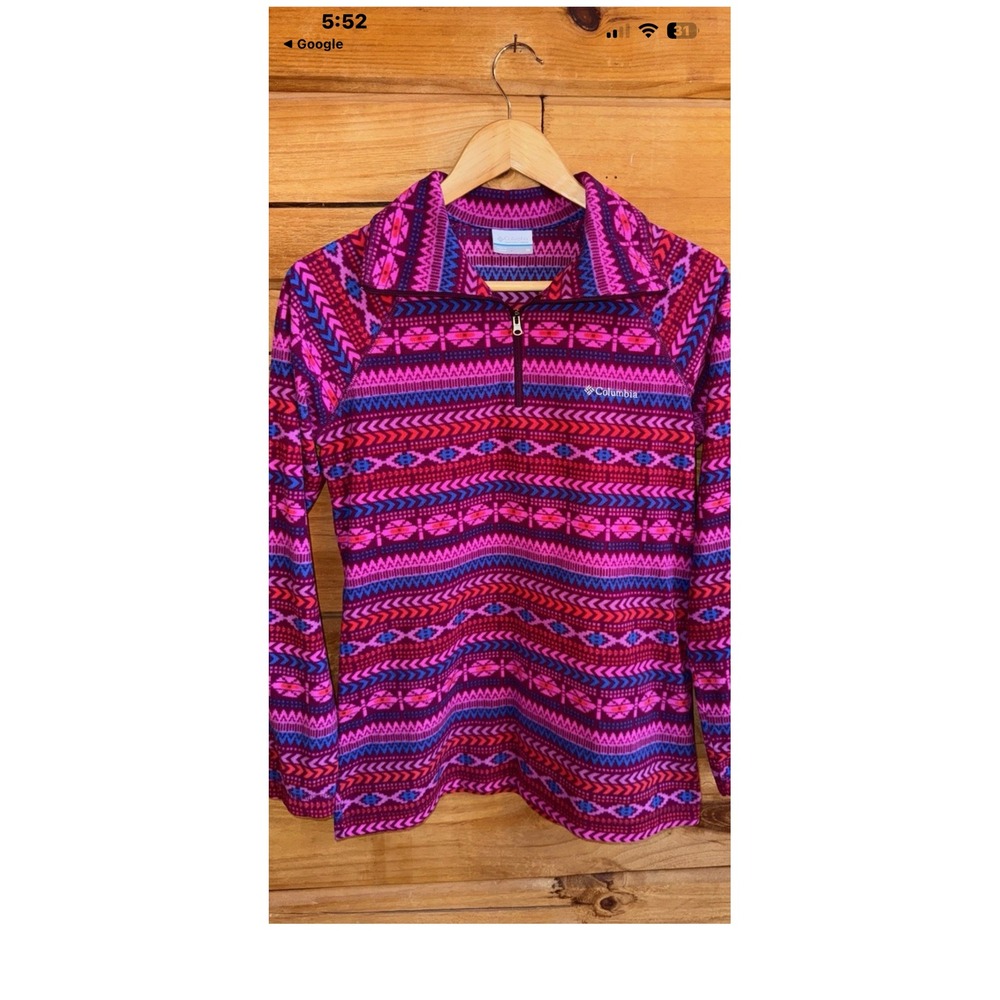 Columbia Womens Glacial IV Quarter Zip‎ Fleece Pullover Pink Purple Geometric L